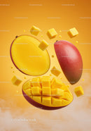 Fresh ripe mango cut into cubes against orange background