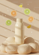 Minimalist beige bottle on textured natural surface