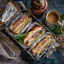 Delicious Ham and Cheese Club Sandwiches Served with Coffee and Tea