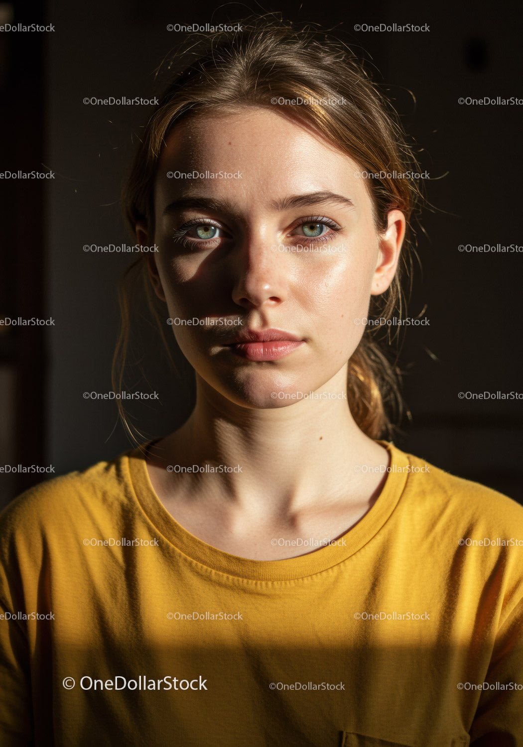 Portrait of a Young Woman with Blue Eyes in Studio Lighting