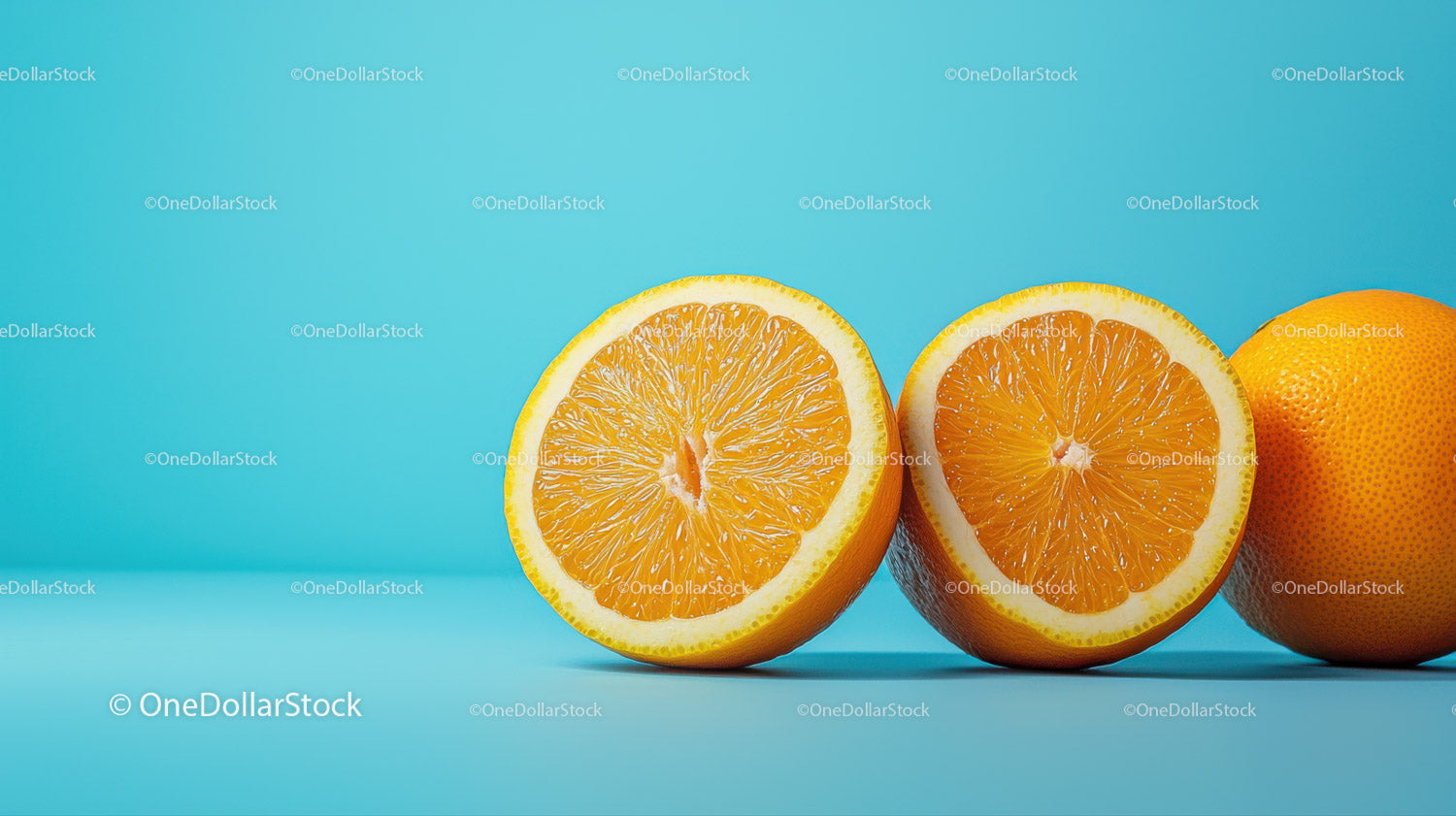 Fresh Orange Halves on Vibrant Blue Background for Healthy Eating