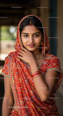 Elegant Indian Woman in Red Saree with Traditional Jewelry