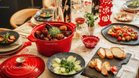 Festive Holiday Dinner Table with Appetizers and Bread
