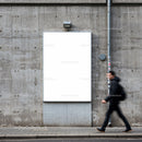 Urban Street Scene with Blank Billboard and Walking Man