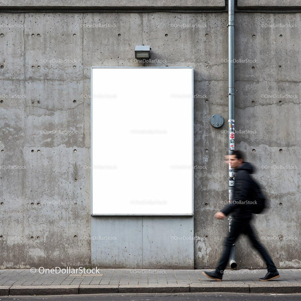 Urban Street Scene with Blank Billboard and Walking Man JPG Mockup Image