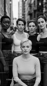 Confident young women posing together on urban street