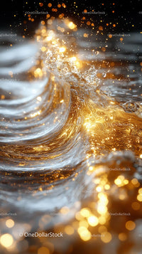 Elegant Golden Water Splash with Sparkling Reflection