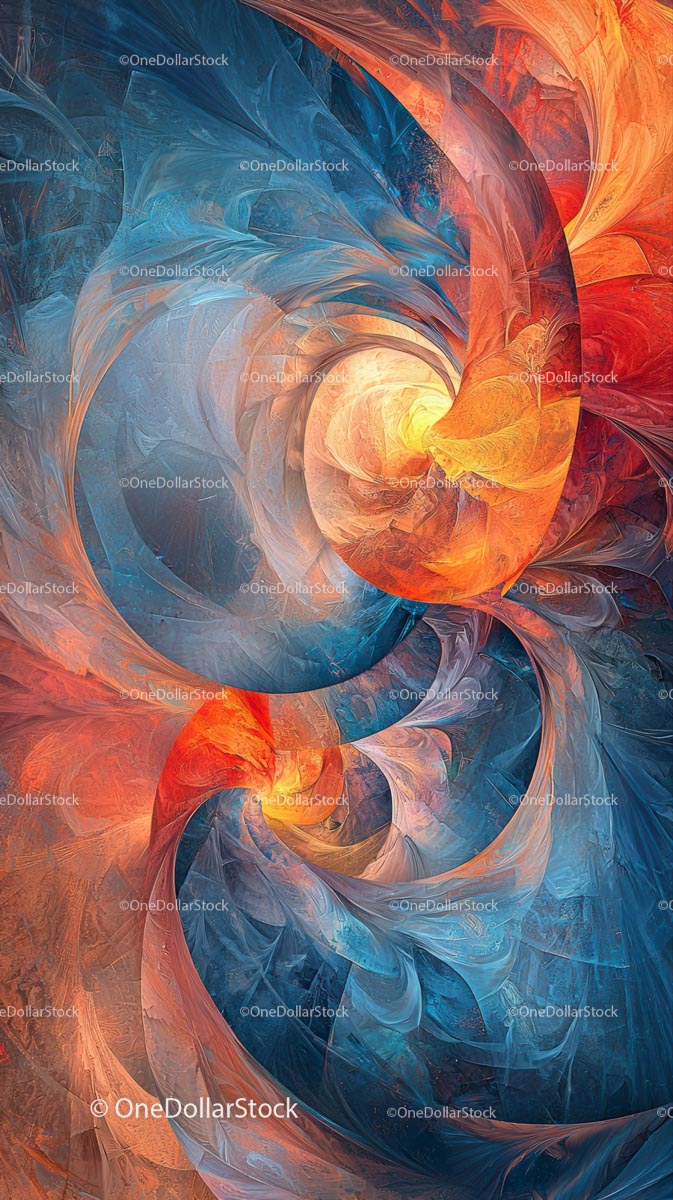 Abstract Blue and Orange Swirling Fractal Design
