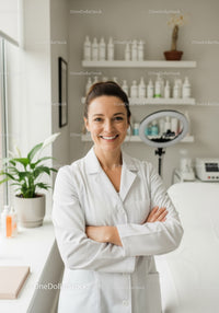 Smiling Female Healthcare Professional in Modern Medical Office