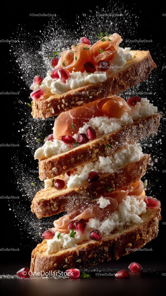 Delicious Toast with Crème Cheese Salmon and Pomegranate Seeds