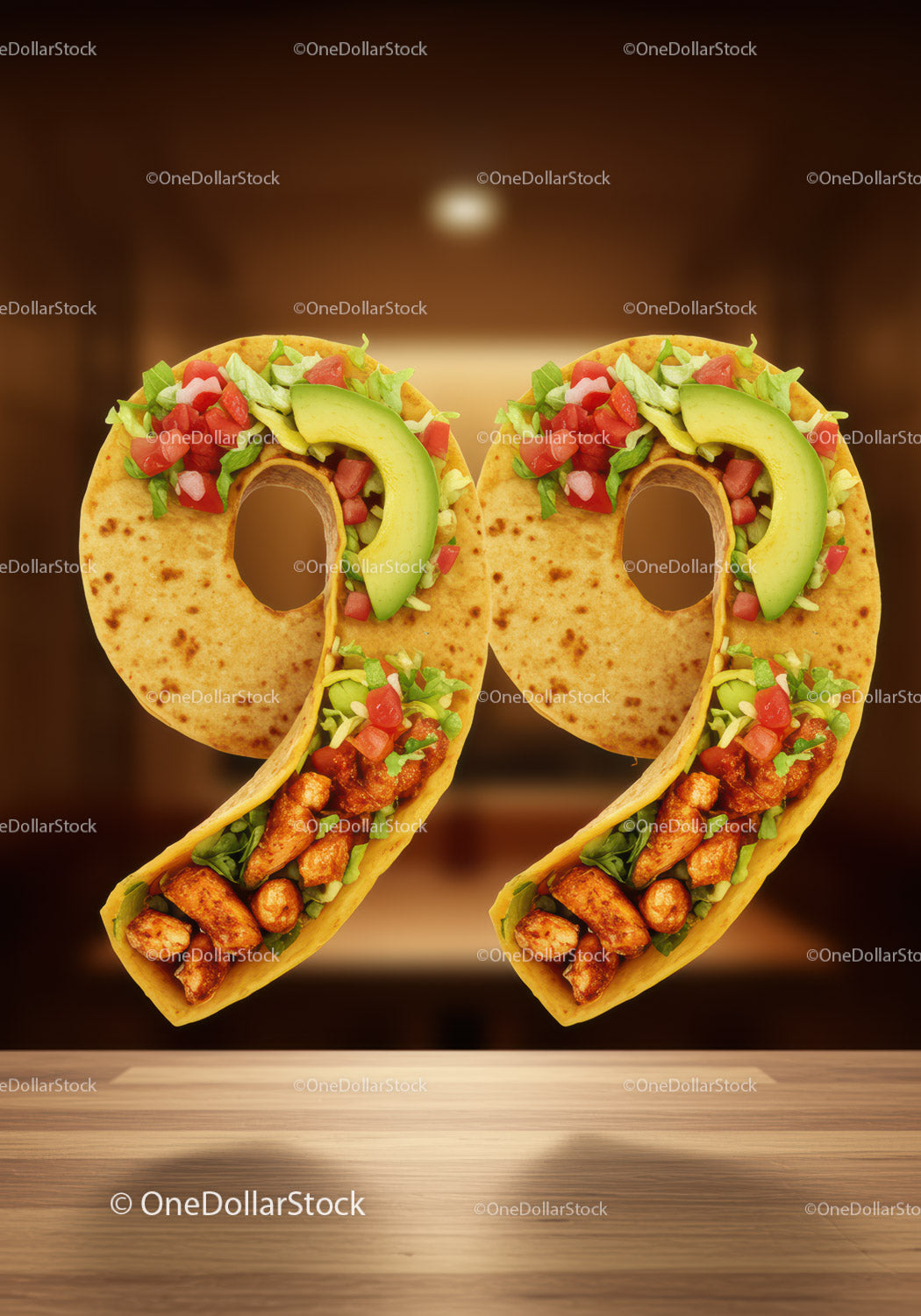 Kreatywne tacos w kształcie liczby 99 ze świeżymi składnikami