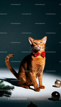 Elegant ginger cat with festive red bow tie