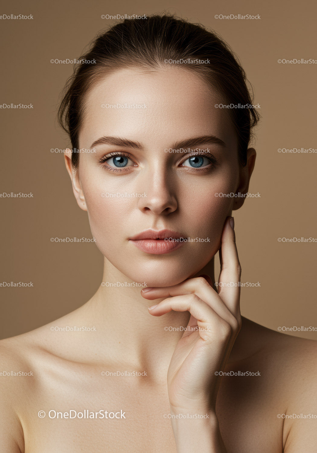 Close-Up Portrait of Young Woman with Clear Skin and Blue Eyes