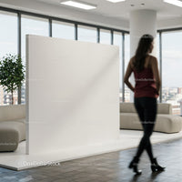 Modern office interior with blank white display board