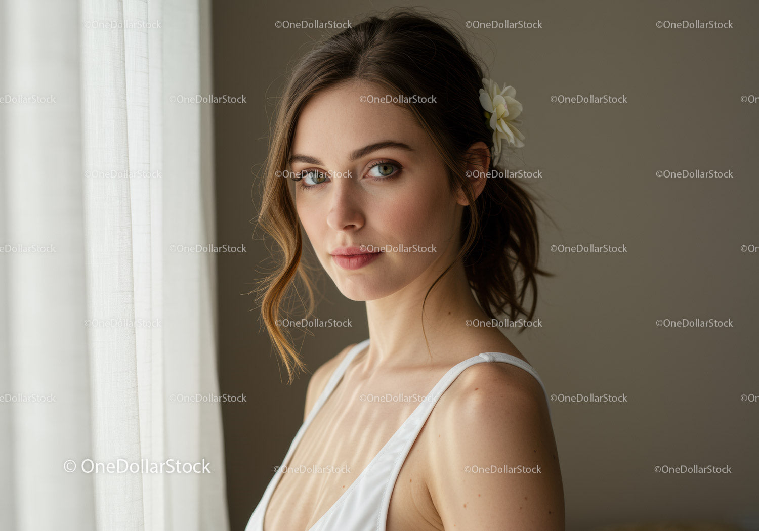 Elegant Portrait of a Young Woman Near Window with Soft Lighting