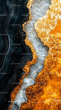 Elegant Abstract Background with Gold Glitter and Fluid Swirls