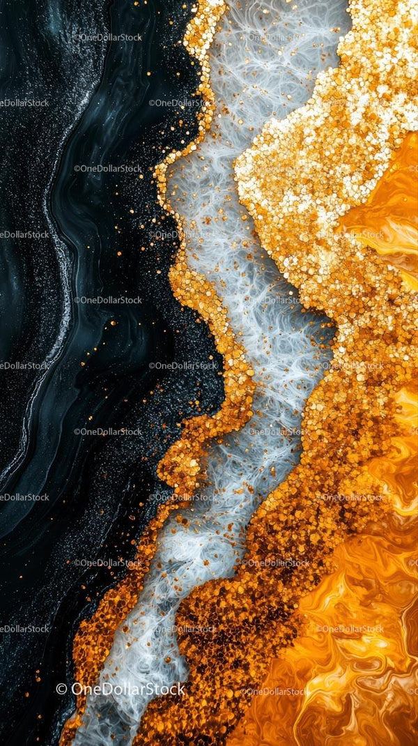 Elegant Abstract Background with Gold Glitter and Fluid Swirls