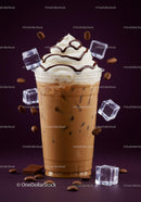 Iced coffee with whipped cream and chocolate drizzle