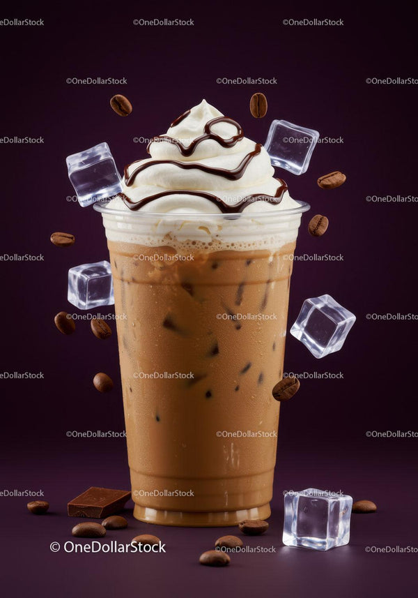 Iced coffee z bitą śmietaną i polewą czekoladową