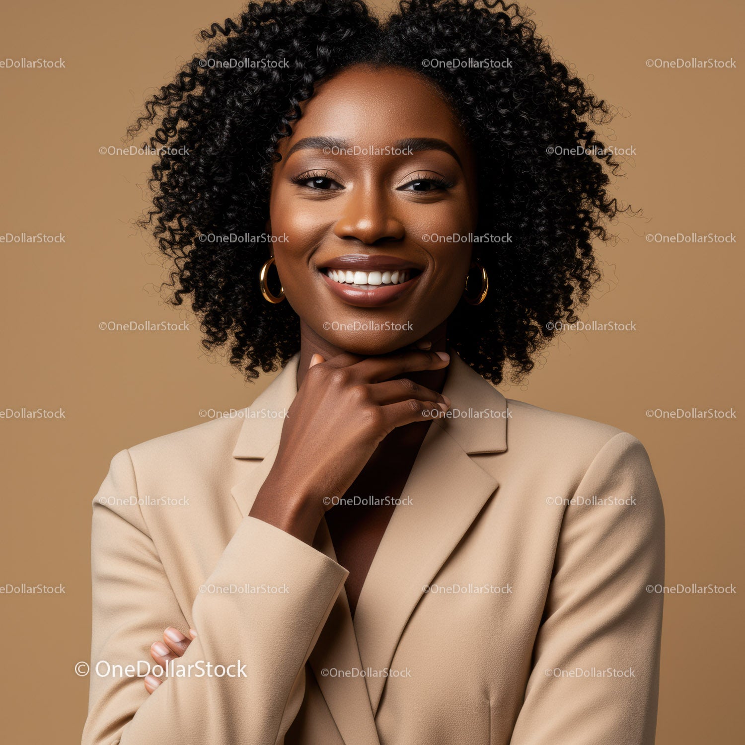 Elegant Confident African American Woman in Beige Suit Portrait