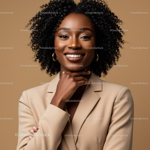 Elegant Confident African American Woman in Beige Suit Portrait