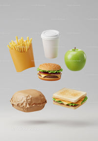 Fast Food Meal with Burger Fries Drink and Apple