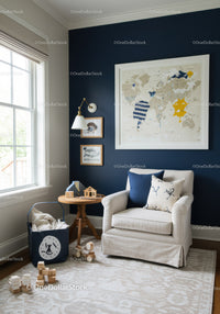Cozy Kids Room with Armchair and Playful Wall Map