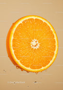 Fresh Orange Slice with Water Drops on Neutral Background