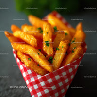 Crispy Golden French Fries with Parsley in Red Checkered Cup