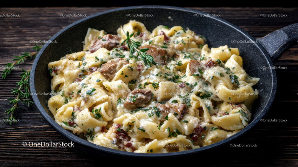Creamy Beef Stroganoff Pasta in Rustic Skillet
