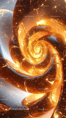 Abstract Gold and Silver Spiral with Sparkling Particles and Glowing Effects