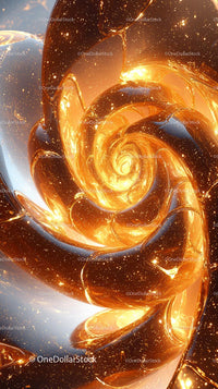 Abstract Gold and Silver Spiral with Sparkling Particles and Glowing Effects
