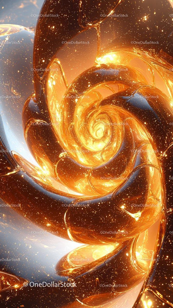 Abstract Gold and Silver Spiral with Sparkling Particles and Glowing Effects