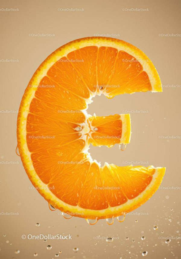 Juicy Orange Slice with Water Droplets Close Up