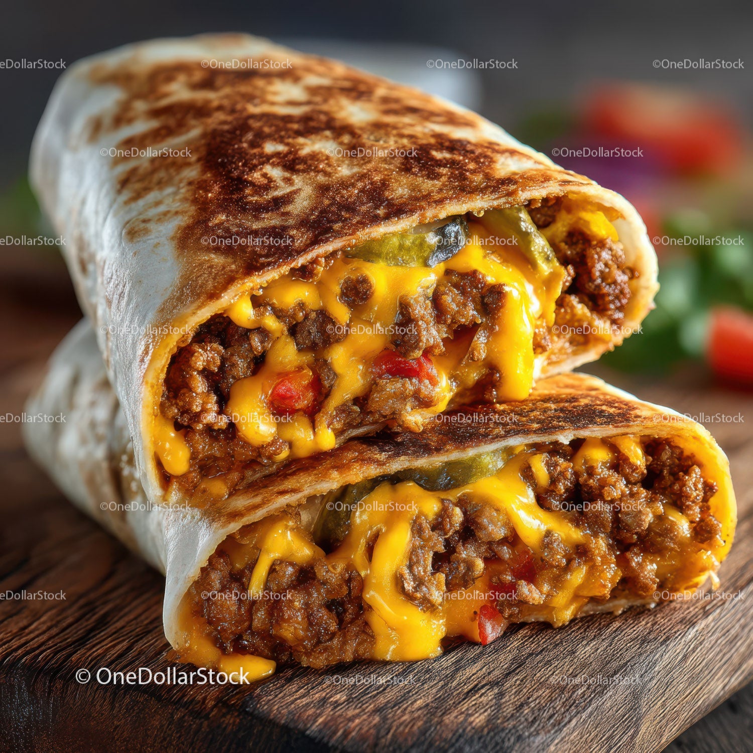 Cheesy Beef Burrito with Jalapenos and Melted Cheese