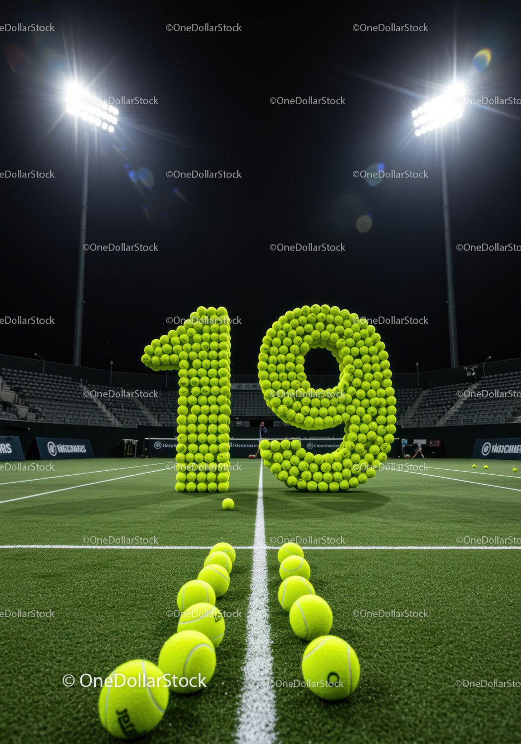 Number Nineteen Formed with Tennis Balls on Court