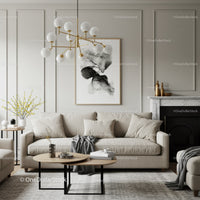 Elegant Modern Living Room with Beige Sofa and Abstract Artwork