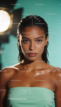Closeup portrait of confident young woman with wet hair