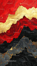 Abstract Marbled Texture with Gold Accents in Red Black and Beige