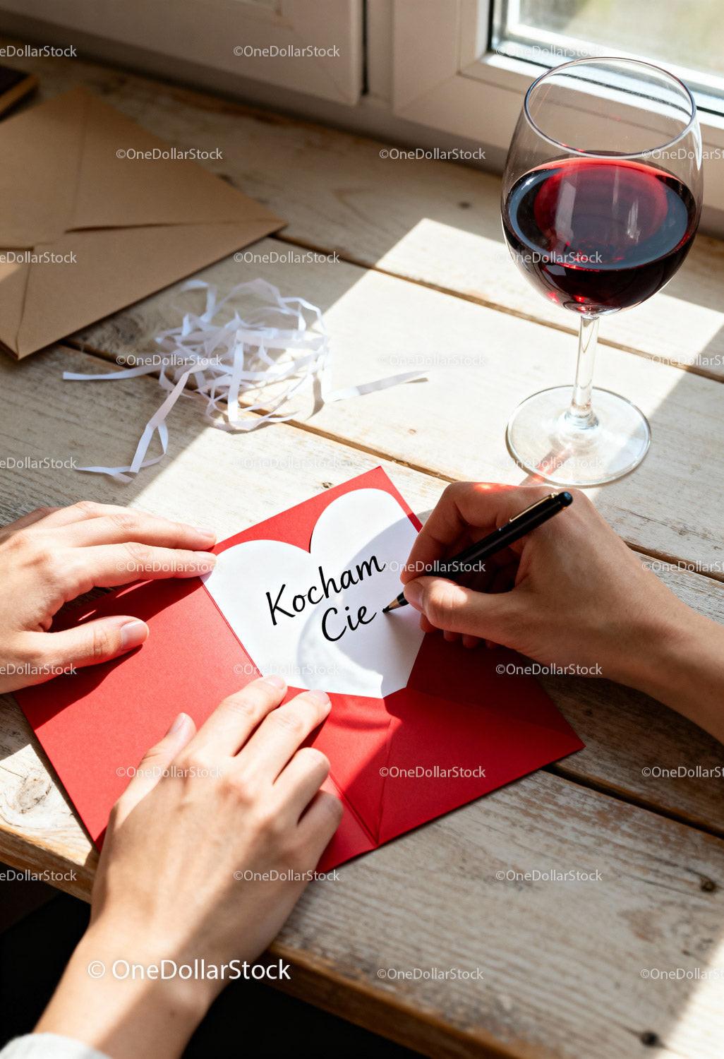 Writing a heartfelt love note in a red envelope