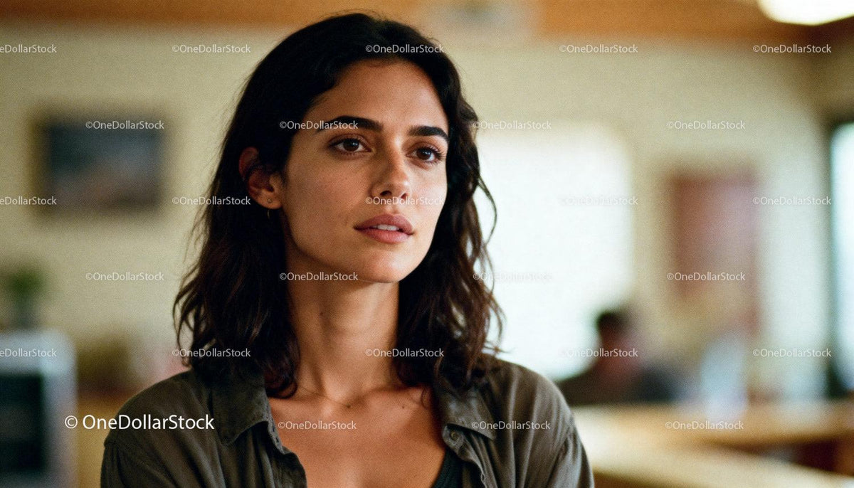 Thoughtful young woman with natural expression indoors