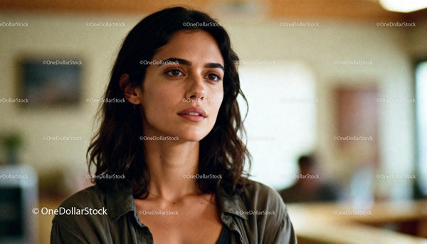 Thoughtful young woman with natural expression indoors