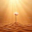 Delicate flower blossoming alone in warm desert sands