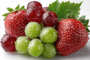 Fresh Strawberries and Green Grapes with Dew Drops in Natural Still Life