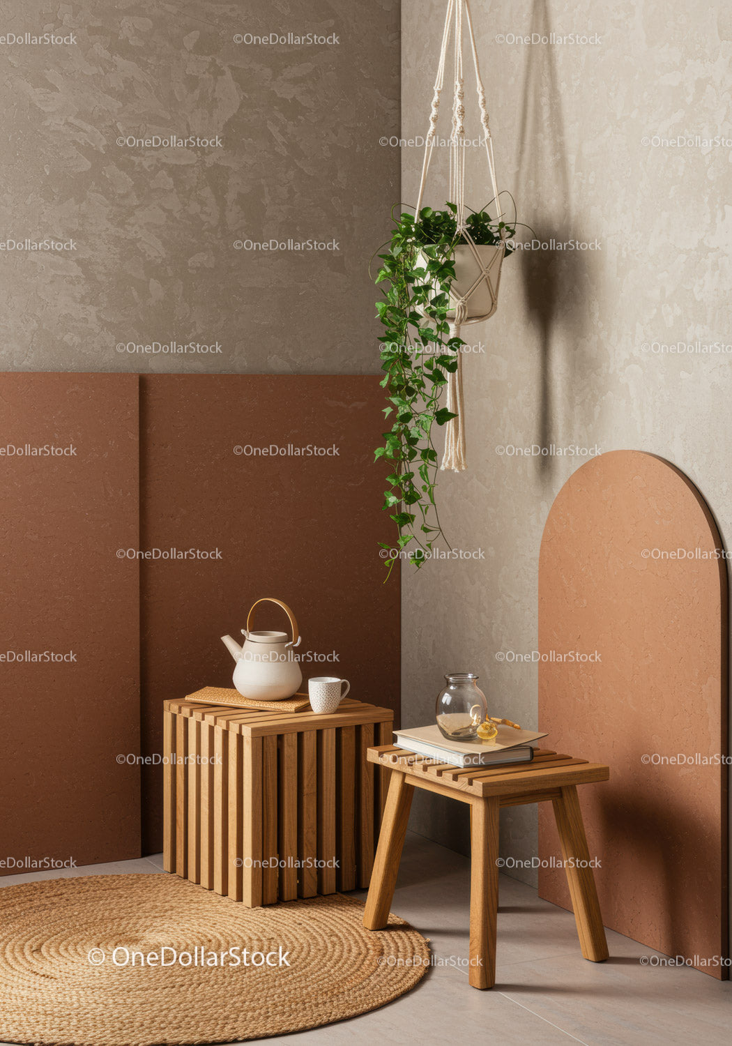 Cozy Modern Interior with Wooden Furniture and Indoor Plant