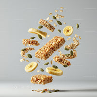 Floating granola bars with banana and pumpkin seeds