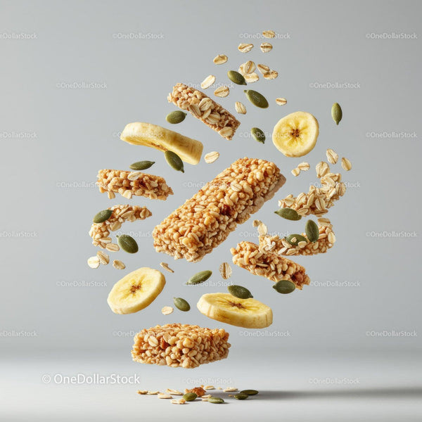 Floating granola bars with banana and pumpkin seeds