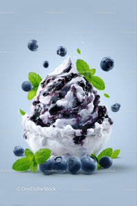 Blueberry Yogurt Dessert with Mint Leaves and Berry Topping