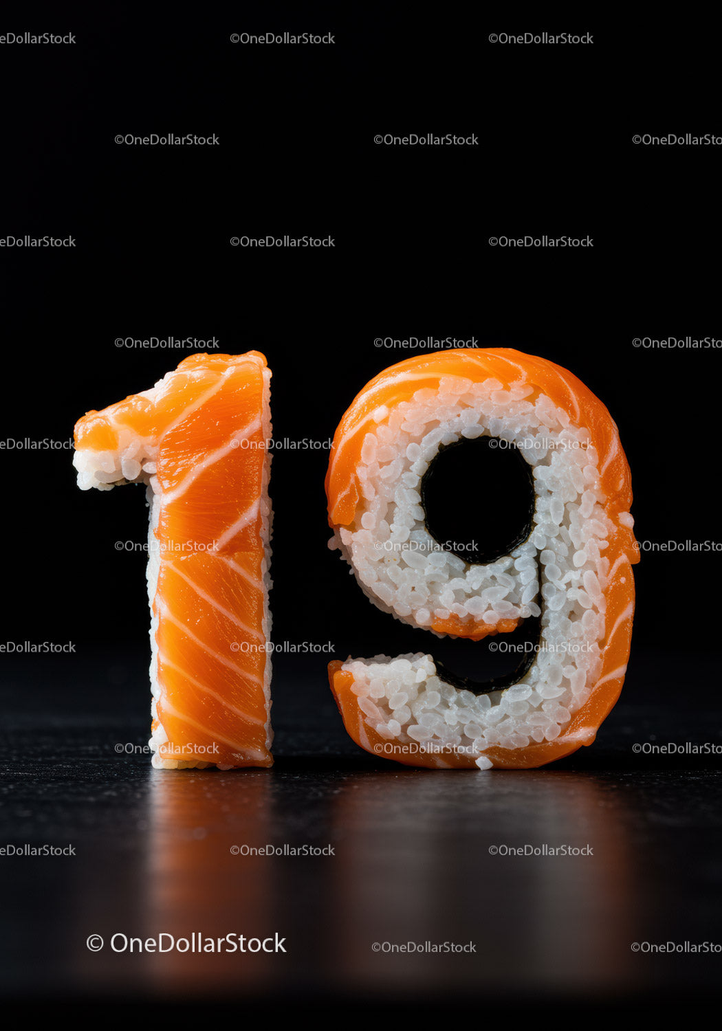 Creative Salmon Sushi Numbers Representing Nineteen