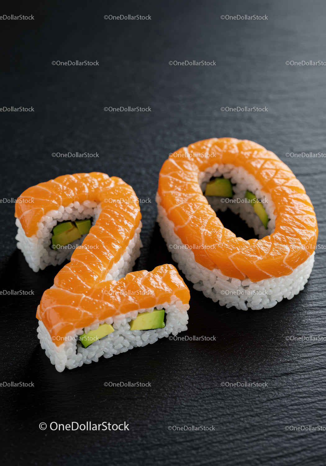 Sushi Rolls Shaped as Number Twenty with Salmon